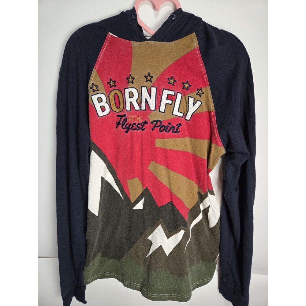 Vintage Y2k Born Fly Pullover Hoodie Rising‎ Sun Medium Streetwear Flyest Point